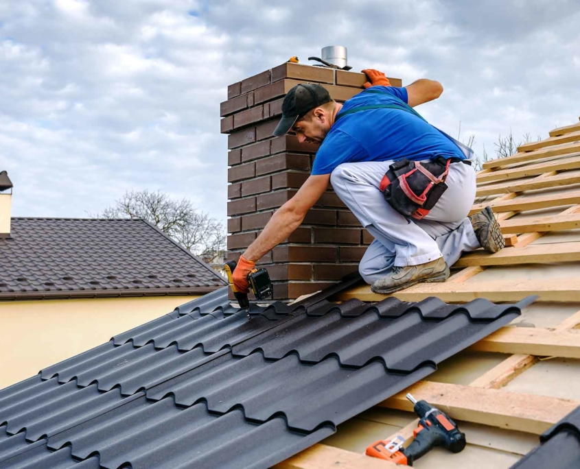 worker installing tile roof