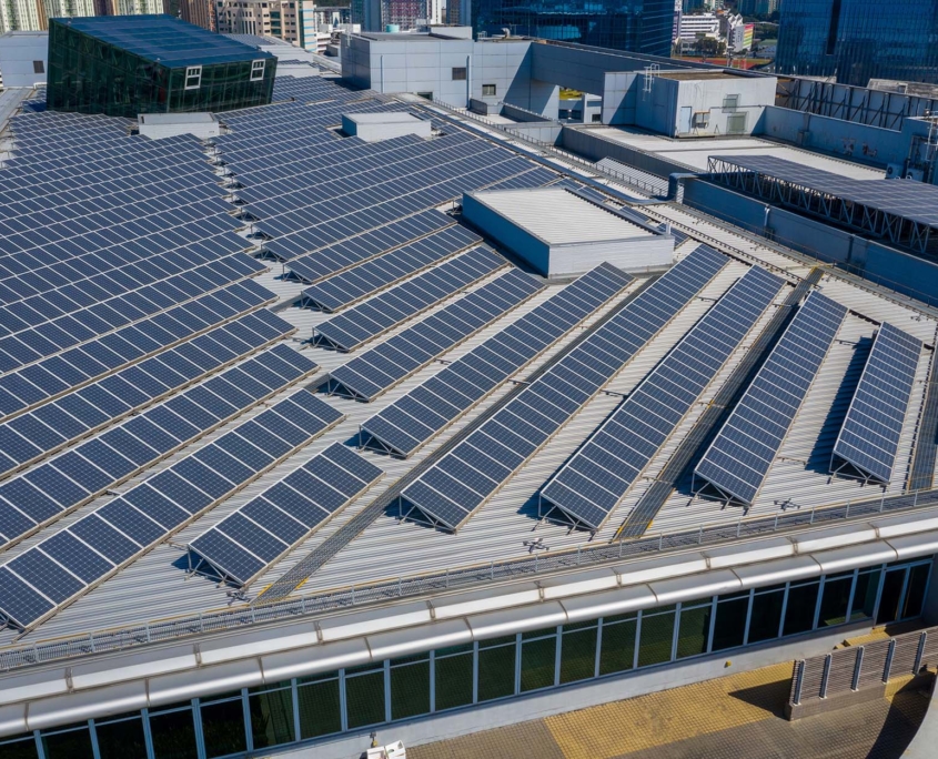 Commercial solar panels installed on building